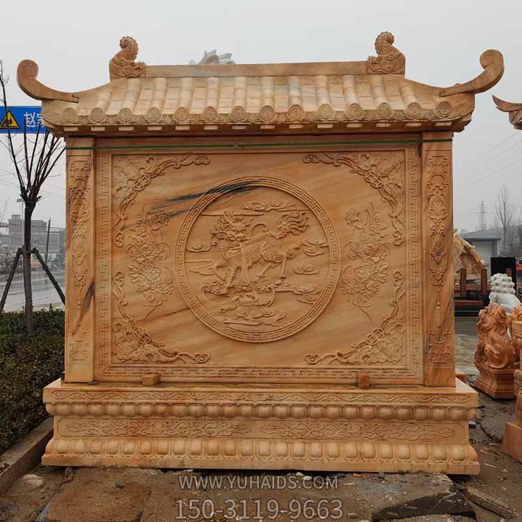 晚霞紅石雕浮雕中式庭院屏風影壁雕塑