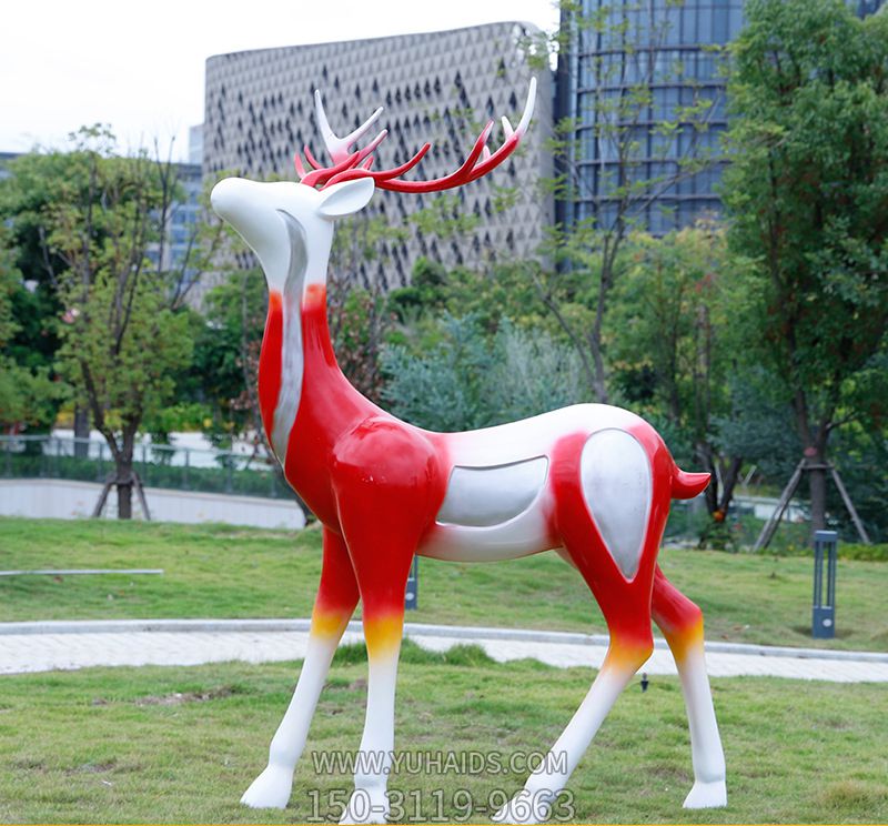 戶外景區玻璃鋼彩繪大型園林景觀梅花鹿雕塑