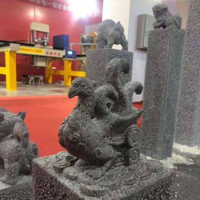 花崗巖芝麻黑雕刻四大神獸抱鼓石庭院擺件
