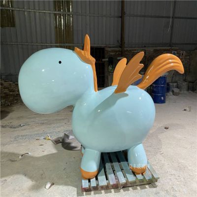 創意抽象動物景觀玻璃鋼卡通飛馬雕塑