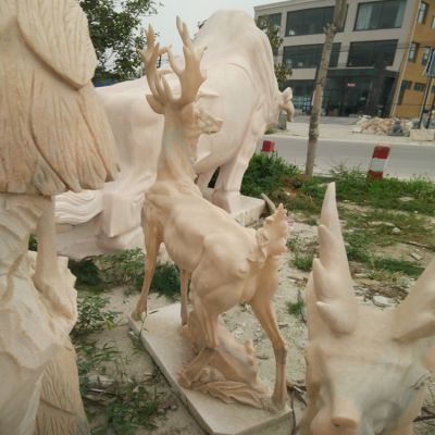晚霞紅大理石石雕動物景觀擺件