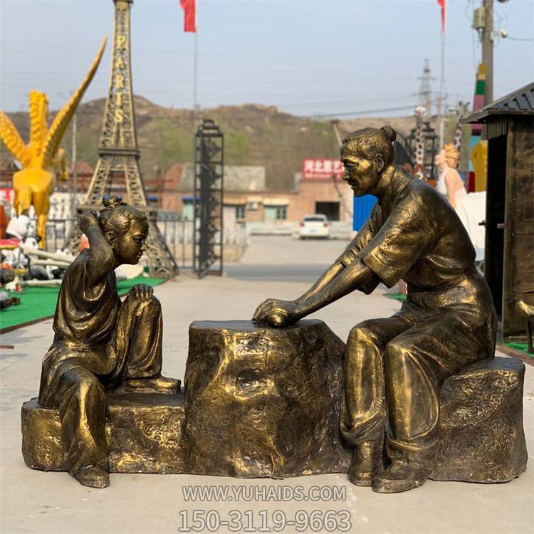 情景人物雕塑，城市街道玻璃鋼仿銅創意情景人物雕塑