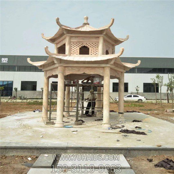 公園廣場景觀晚霞紅石涼亭長廊雕塑