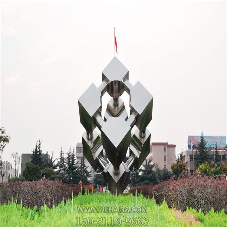 廣場大型不銹鋼鏡面創意幾何魔方擺件雕塑