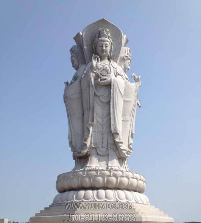 戶外景區大型四面石雕觀音立式佛像雕塑