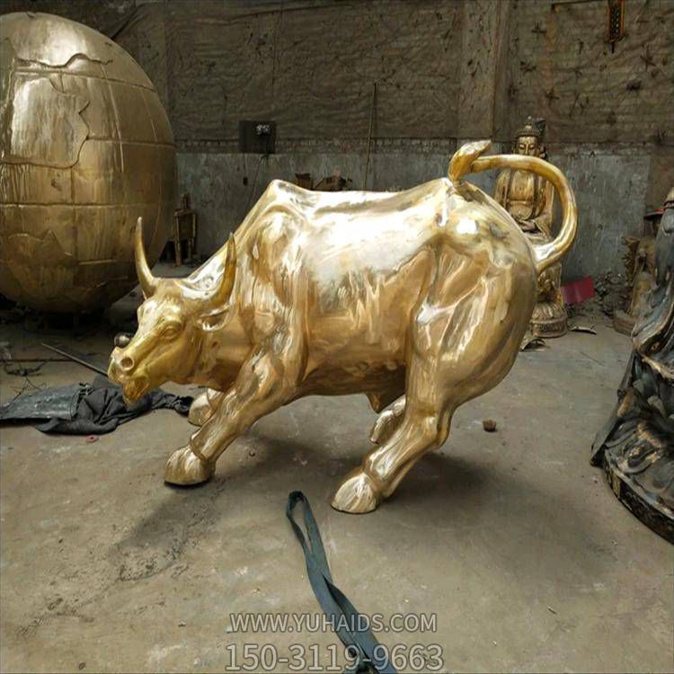 廣場(chǎng)大型黃銅噴金烤漆創(chuàng)意華爾街牛雕塑