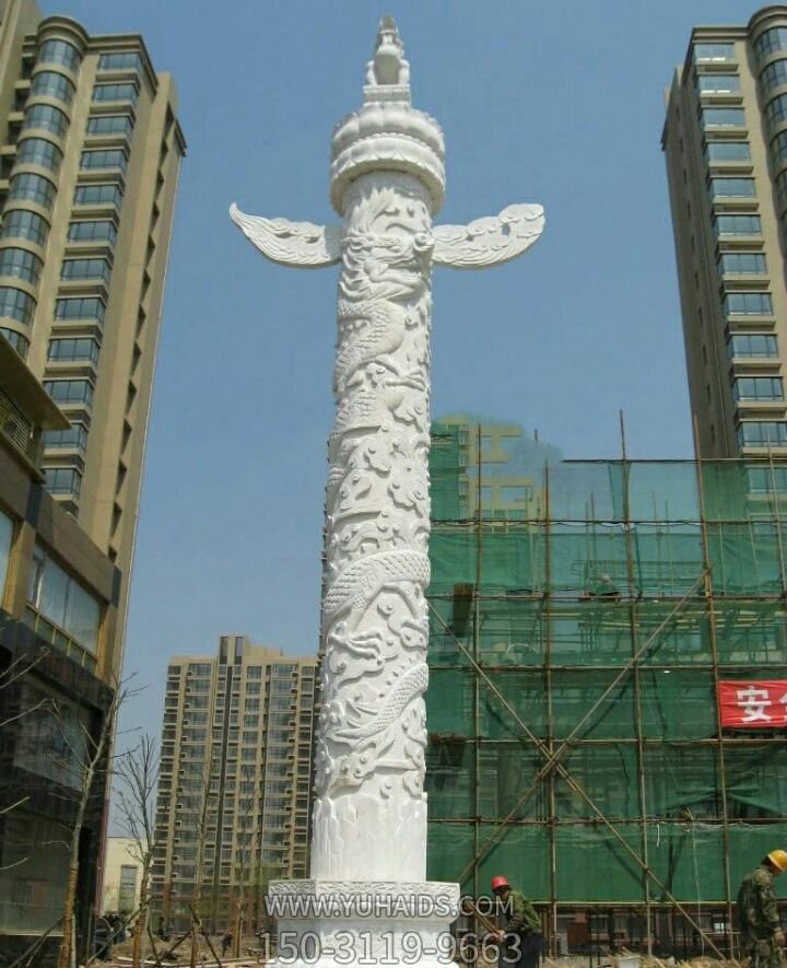 小區花園擺放漢白玉華表石雕 小區花園擺放漢白玉華表石雕