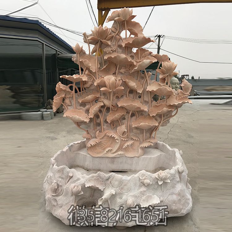 蓮花荷花池晚霞紅石雕流水養(yǎng)魚池景觀石雕