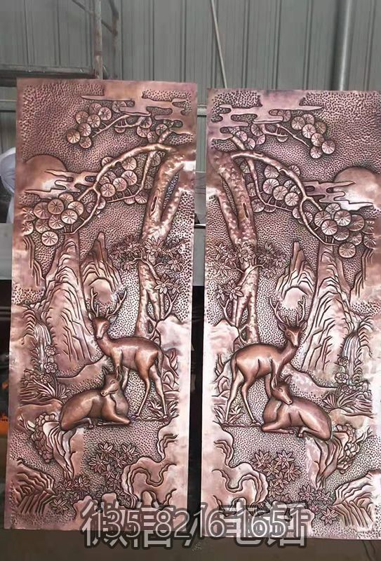 福壽安康紫銅浮雕裝飾壁畫松鹿圖