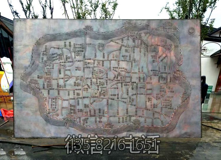 紫銅鍛造城區地圖浮雕