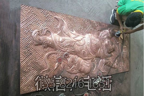 紫銅鍛造門神浮雕