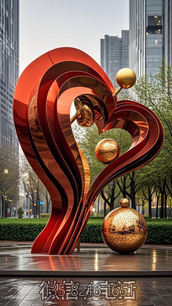 不銹鋼噴鍍愛心抽象人物雕塑