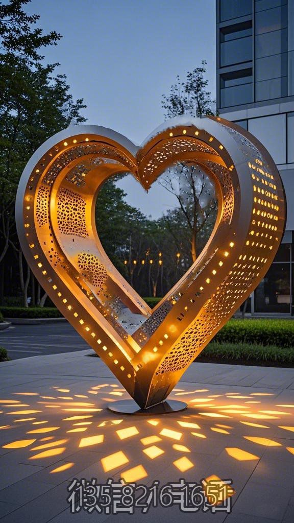 不銹鋼鏤空發光愛心雕塑