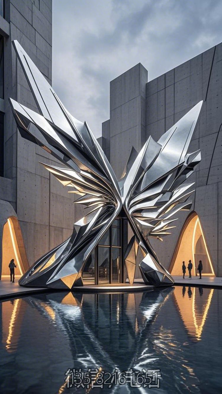 機械翅膀大型鏡面不銹鋼雕塑