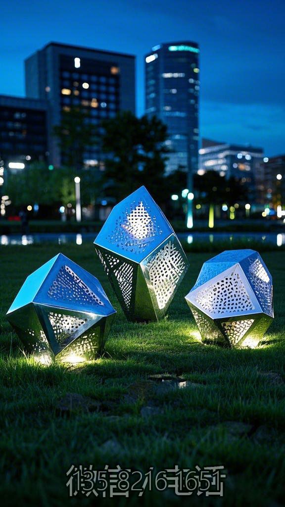 鏤空發光不銹鋼幾何石頭鵝卵石雕塑擺件