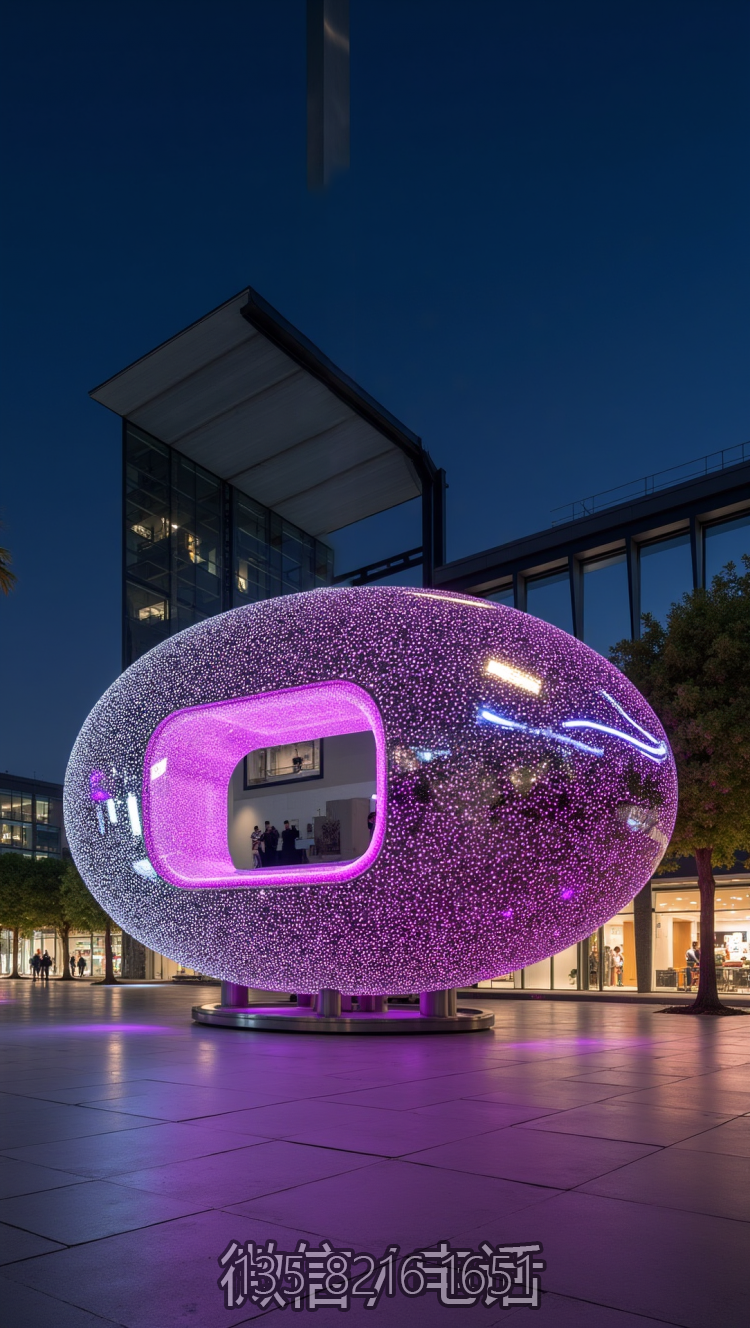 鏤空不銹鋼橢圓發光球雕塑