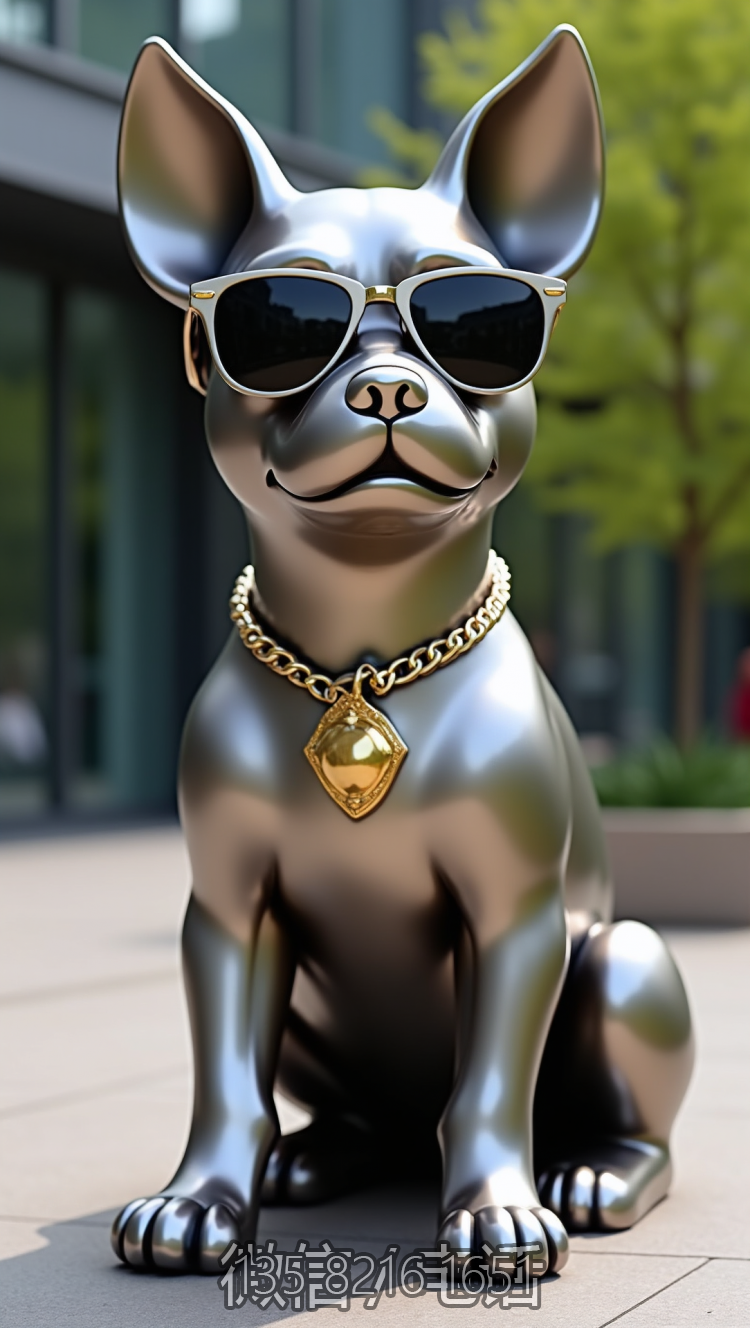 拉絲不銹鋼法國斗牛犬雕塑