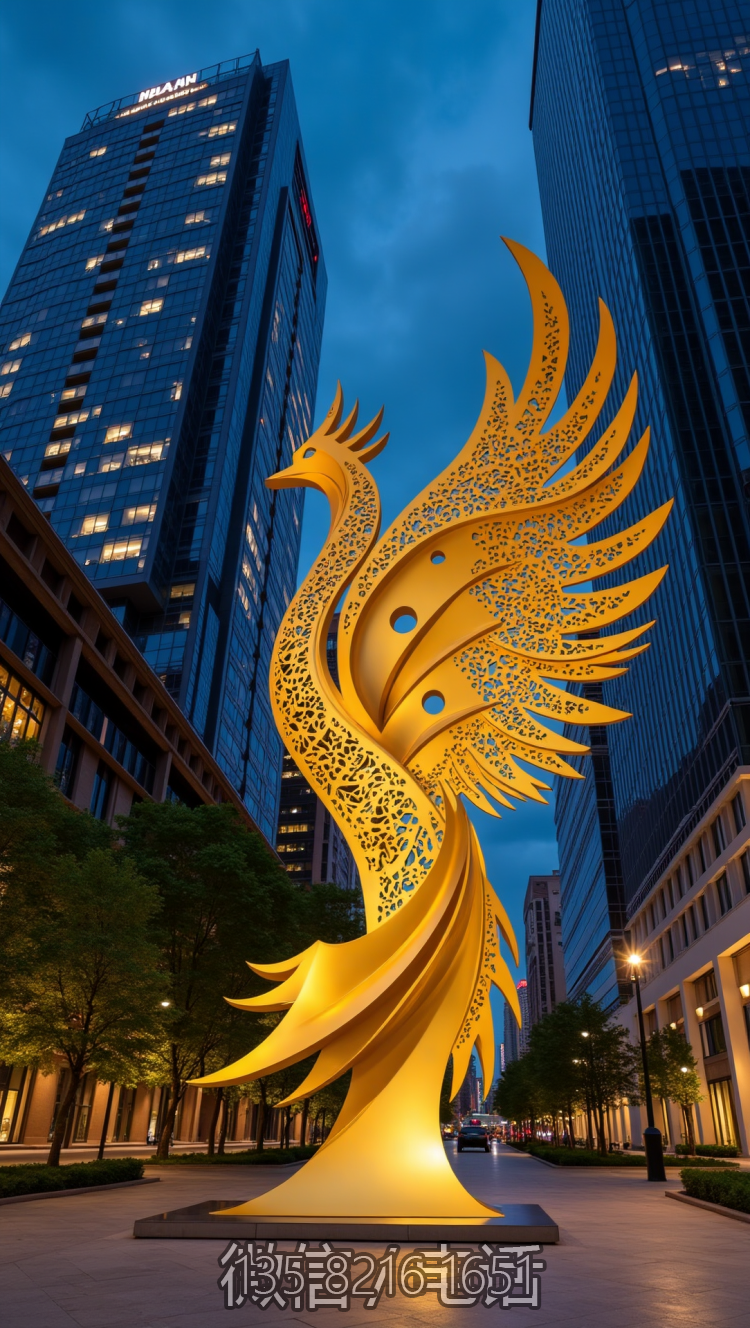 不銹鋼鳳凰抽象神鳥景觀雕塑
