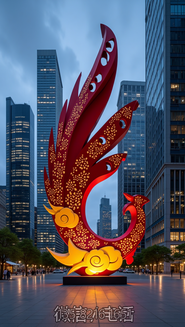 城市廣場抽象不銹鋼鳳凰雕塑