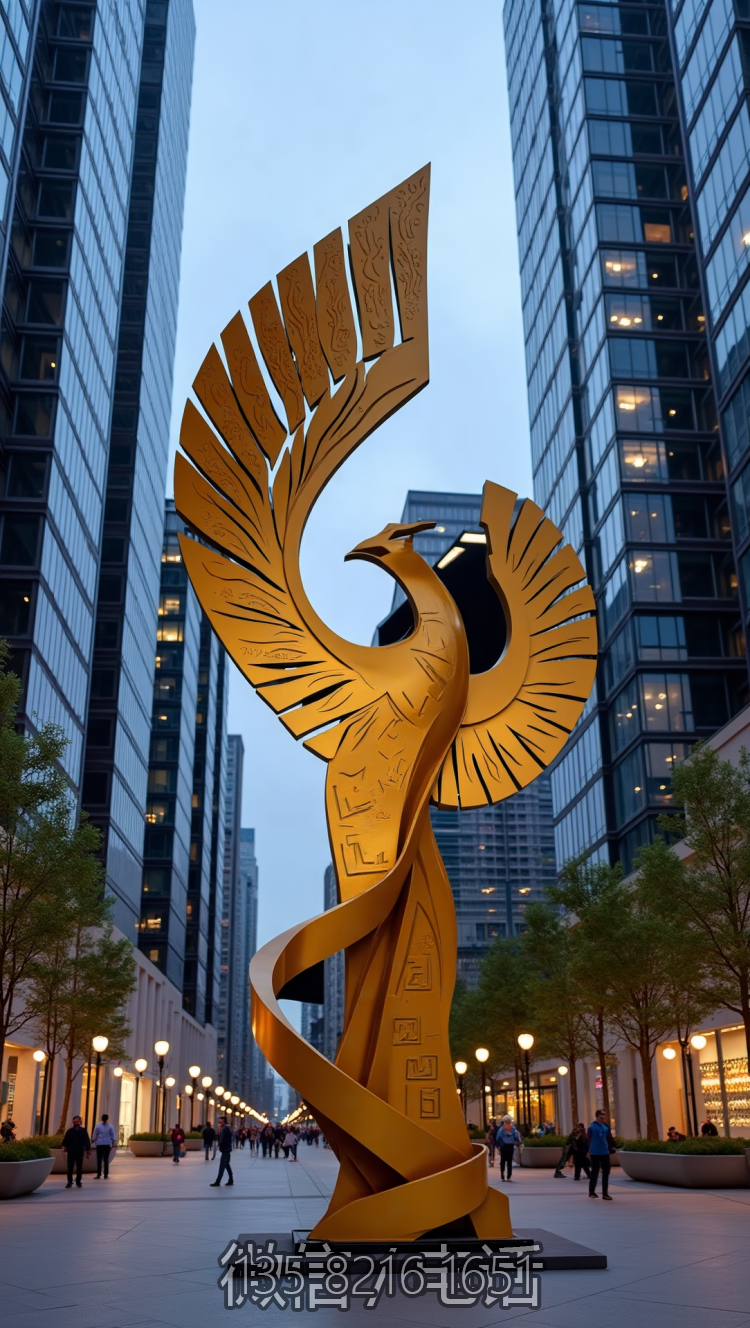 步行街抽象不銹鋼鳳凰雕塑