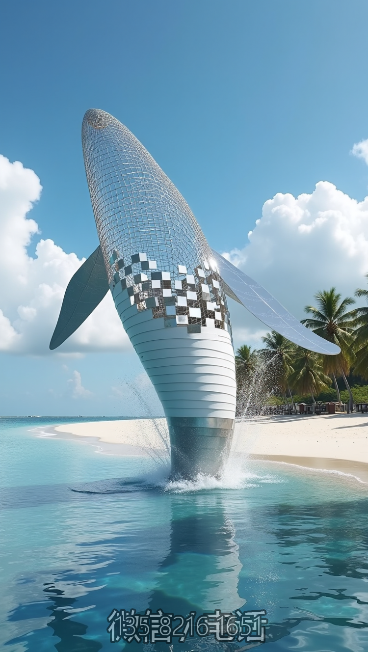 不銹鋼鏤空出水鯨魚雕塑