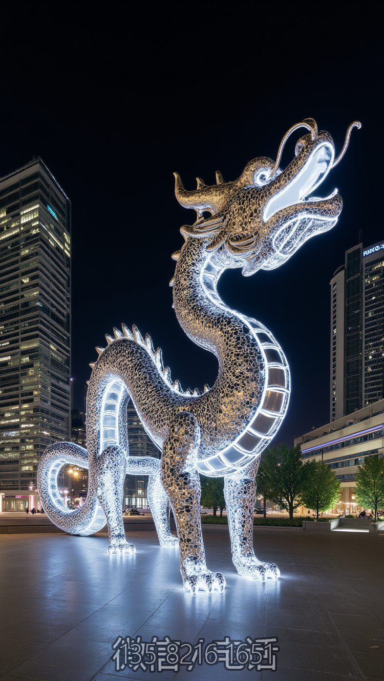 不銹鋼發光神龍雕塑