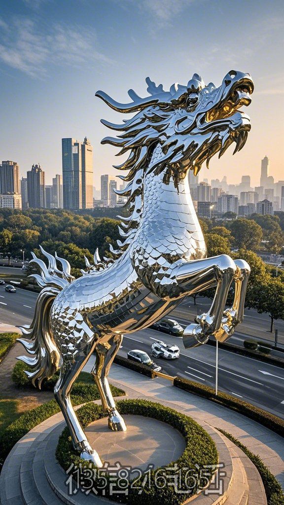 鏡面不銹鋼龍馬地標雕塑