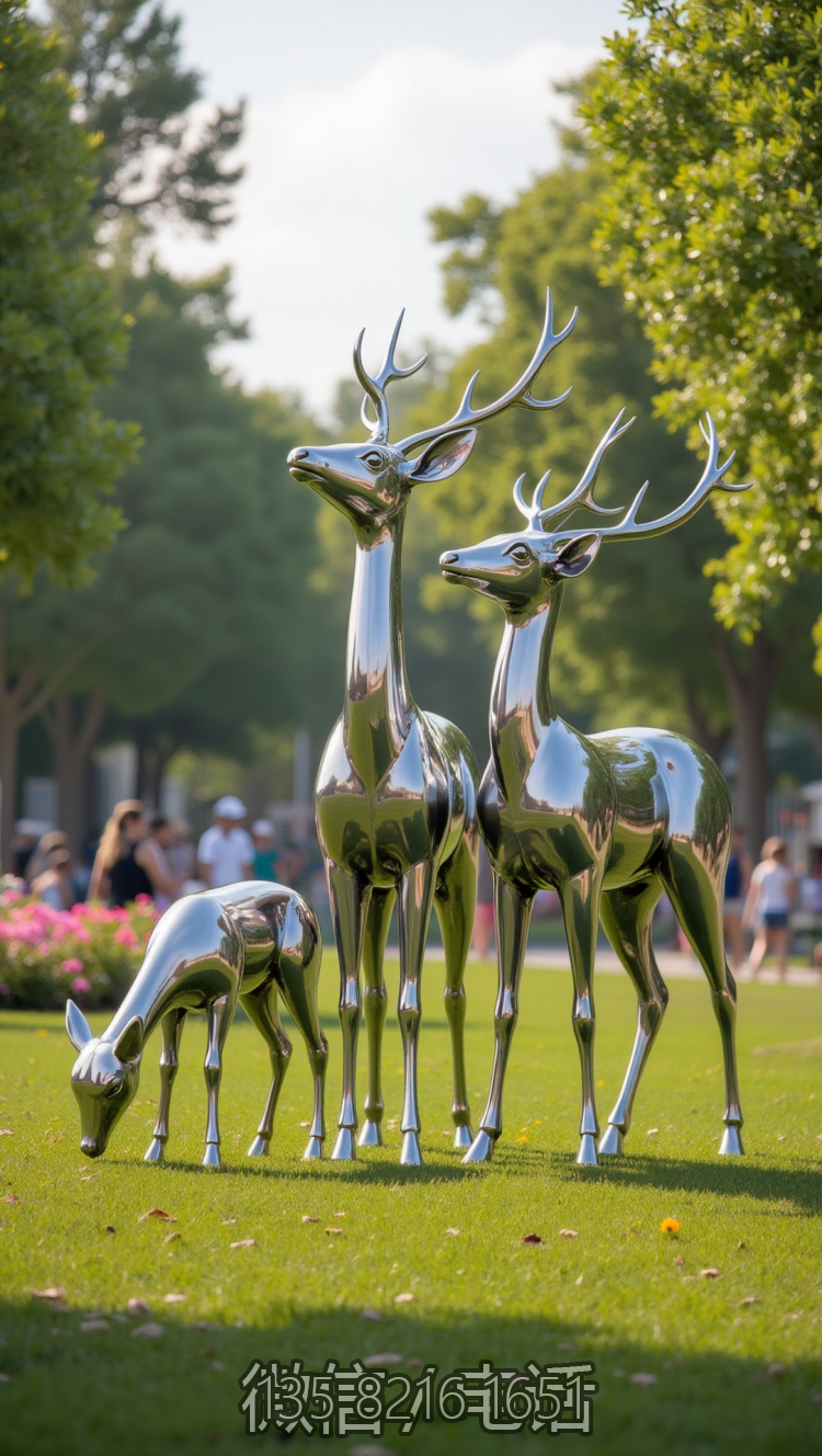 鏡面不銹鋼梅花鹿雕塑