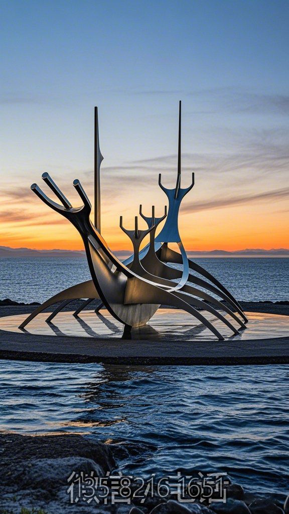 太陽(yáng)航海者不銹鋼小船雕塑