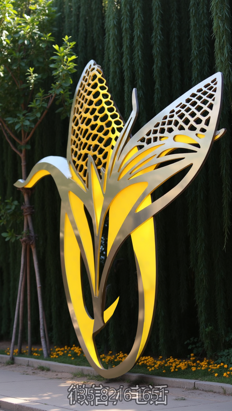 不銹鋼剪影鏤空玉米雕塑