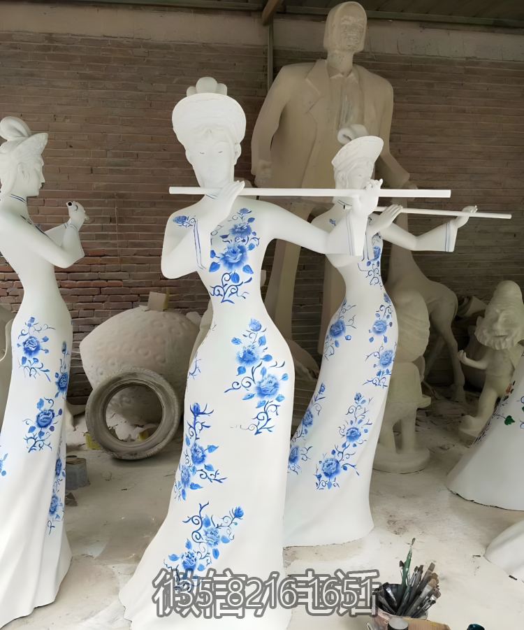 玻璃鋼吹笛子的人物雕塑公園景觀擺件 