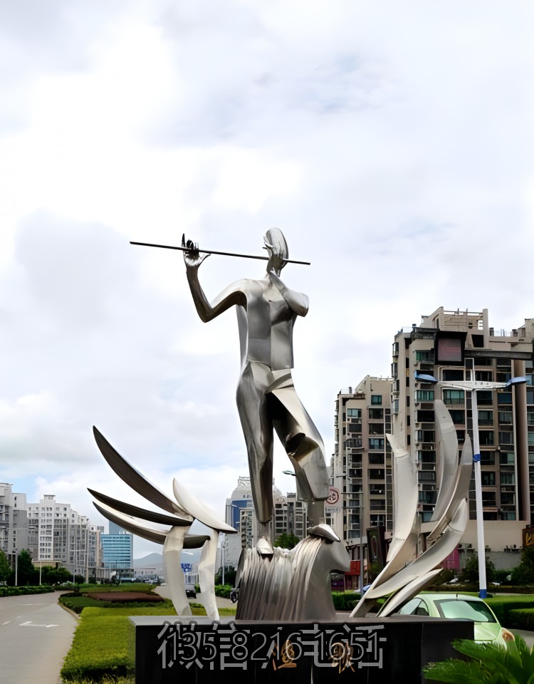 廣場(chǎng)大型創(chuàng)意不銹鋼吹笛子的人物雕塑