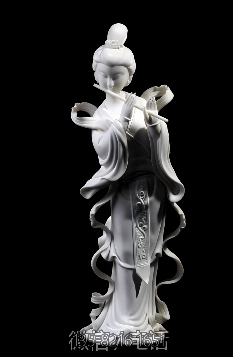 石雕吹笛子的古代仕女雕塑
