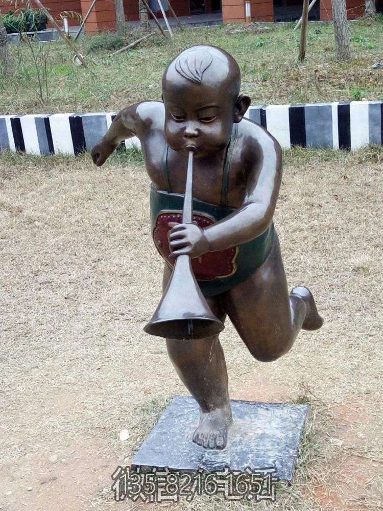 戶外裝飾景觀擺件玻璃鋼吹嗩吶的兒童雕塑