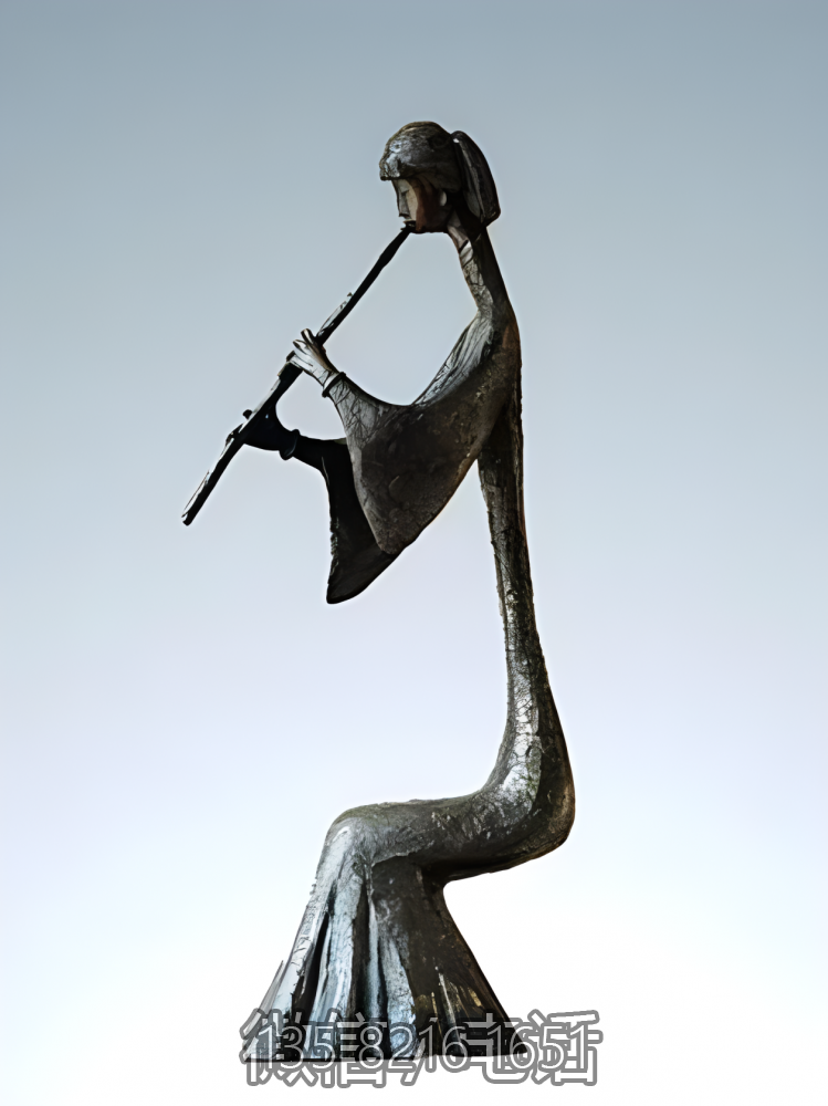 玻璃鋼仿銅創意玻璃鋼抽象吹簫的人物雕塑