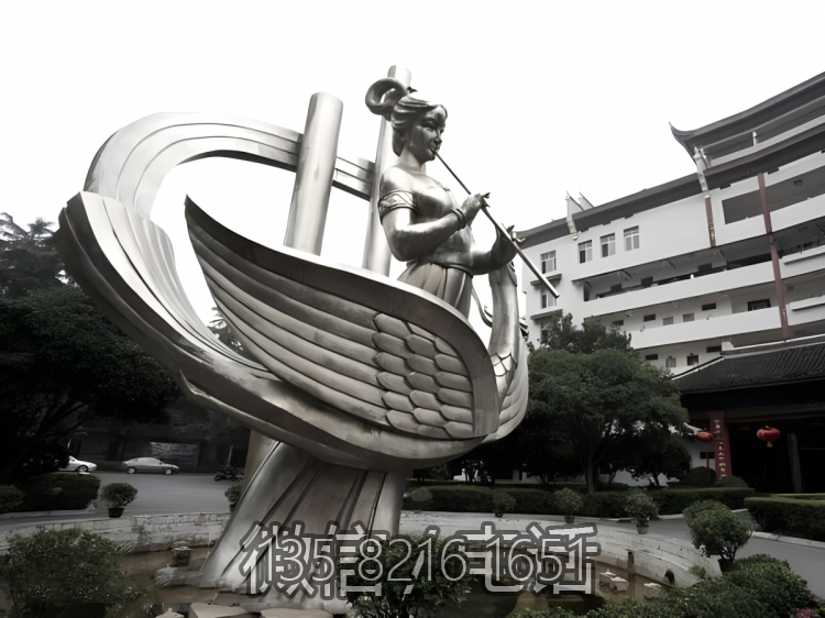 廣場景觀不銹鋼景觀裝飾擺件吹簫的仙女雕塑