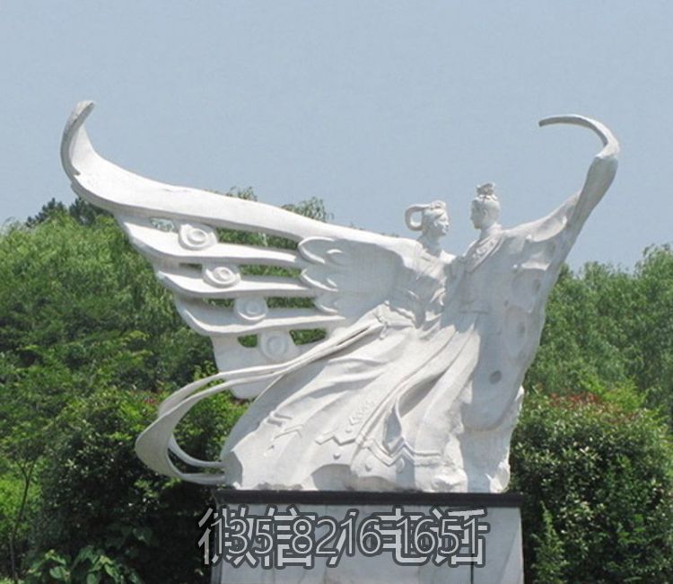 景區(qū)園林漢白玉石雕民間故事情景人物梁山伯與祝英臺(tái)雕塑