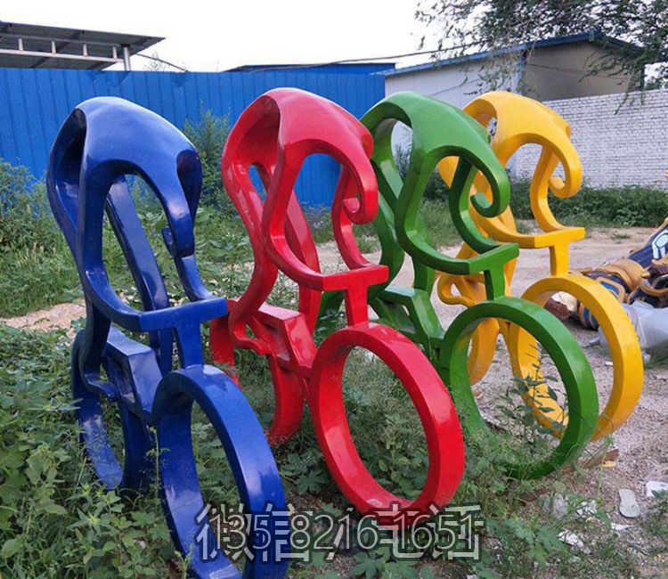 玻璃鋼抽象騎自行車體育運(yùn)動(dòng)主題公園擺件雕塑