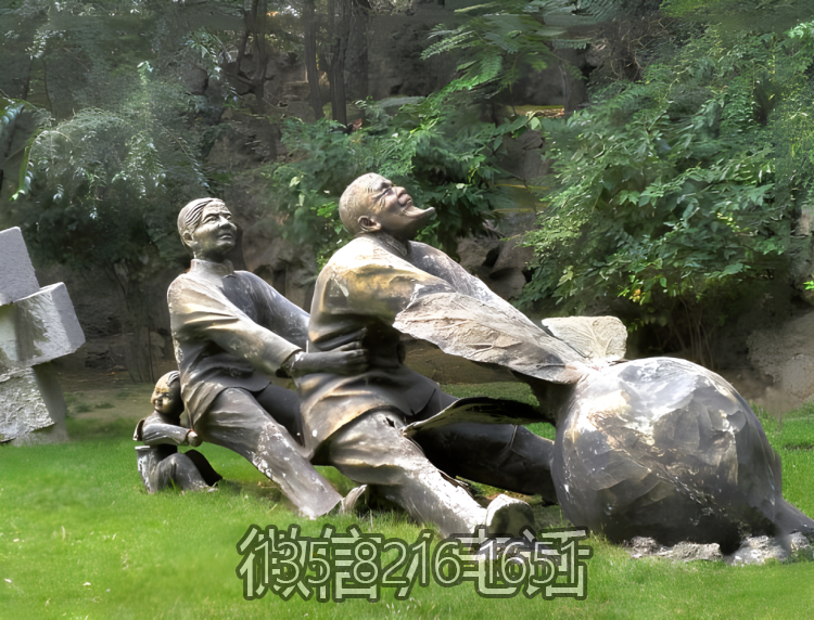 草坪景觀擺件玻璃鋼仿銅創(chuàng)意拔蘿卜的人物雕塑