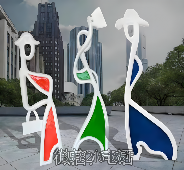 抽象不銹鋼剪影女人雕塑