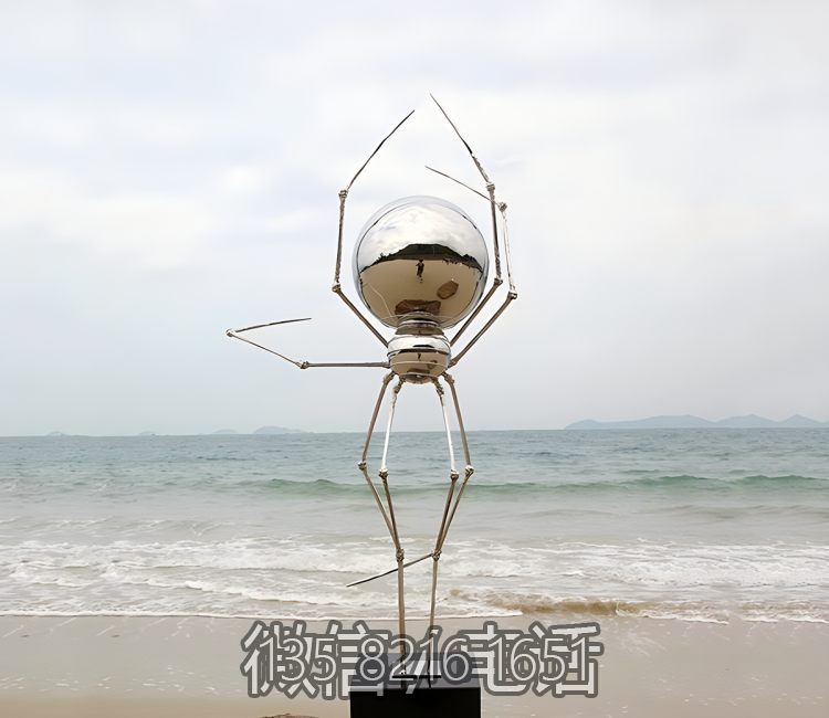 戶外景觀裝飾品落地擺件不銹鋼鏡面抽象創意蜘蛛雕塑