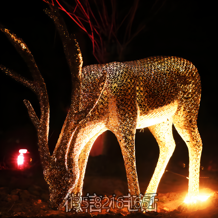 定制不銹鋼創意鏤空動物發光小鹿雕塑 定制不銹鋼創意鏤空動物發光小鹿雕塑