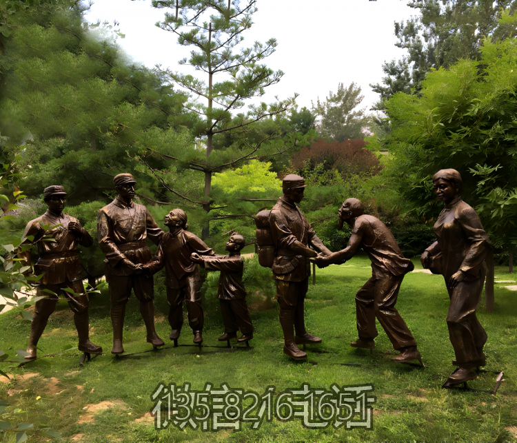 送別人物群雕 玻璃鋼仿銅解放軍戰士八路軍雕塑