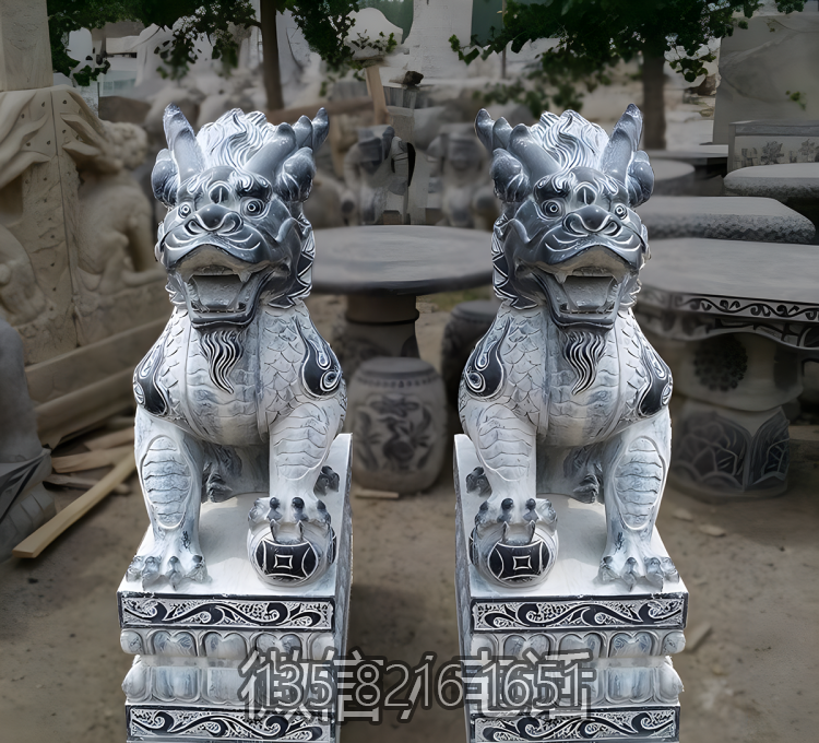 庭院別墅景區(qū)砂石石雕神獸麒麟雕塑