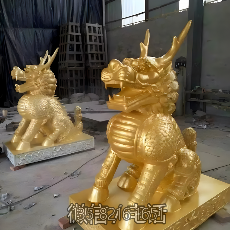 公司酒店銅雕一對神獸麒麟雕塑