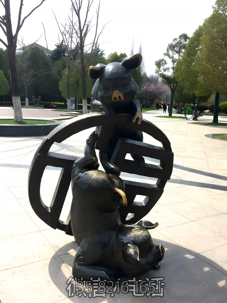 亥豬鑄銅十二生肖動物銅雕
