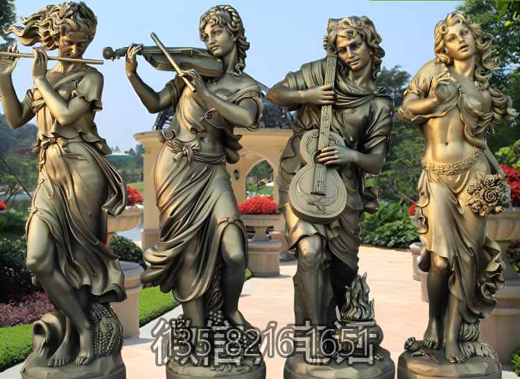 吹拉彈唱組合西方美女音樂人物玻璃鋼仿銅雕塑