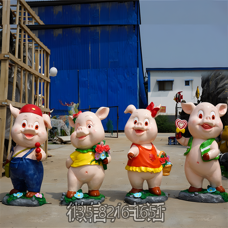 定制玻璃鋼卡通動物擺件十二生肖豬雕塑