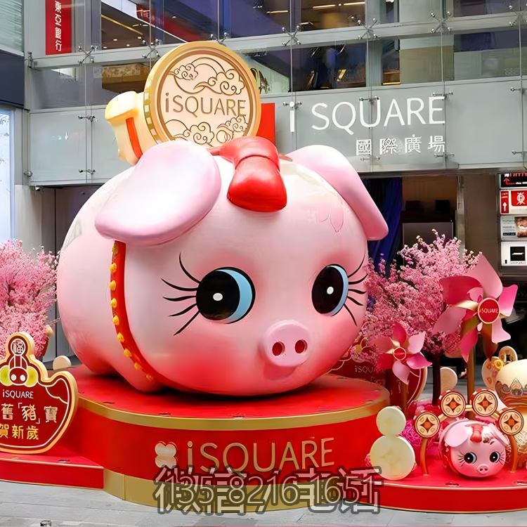 商業街動物景觀裝飾大型落地擺件玻璃鋼卡通生肖豬雕塑