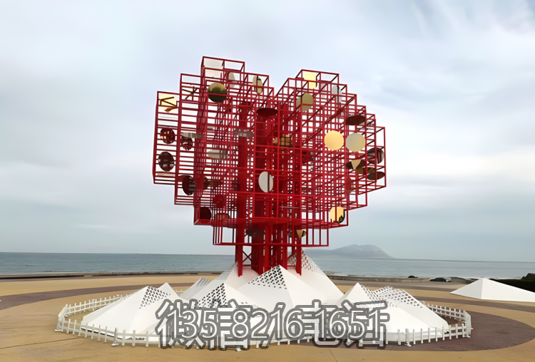 抽象不銹鋼管組成的愛心景觀雕塑